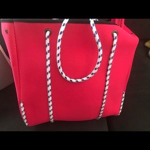 Brand New hot pink Neoprene Tote with mini purse